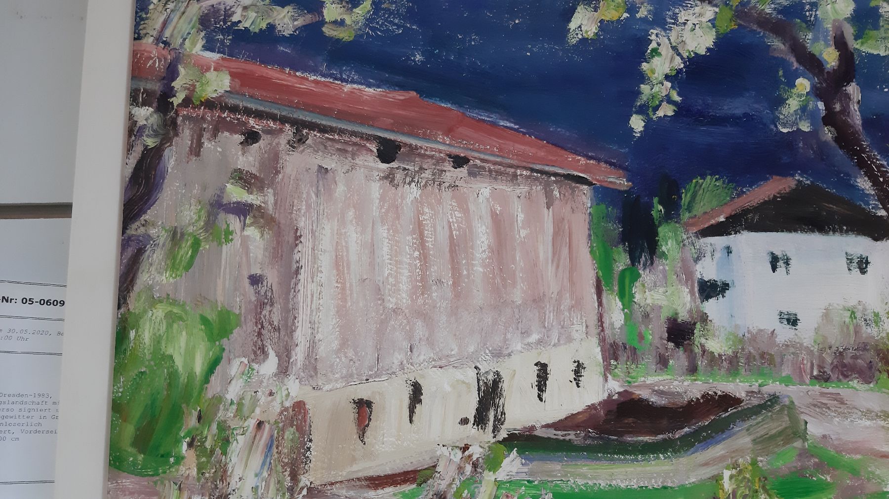 Detail j: Arnold Balwé, 1898 Dresden-1983, süddeutsche Frühlingslandschaft mit blühenden Bäumen, verso signiert und bezeichnet Frühlingsgewitter in Grün ...