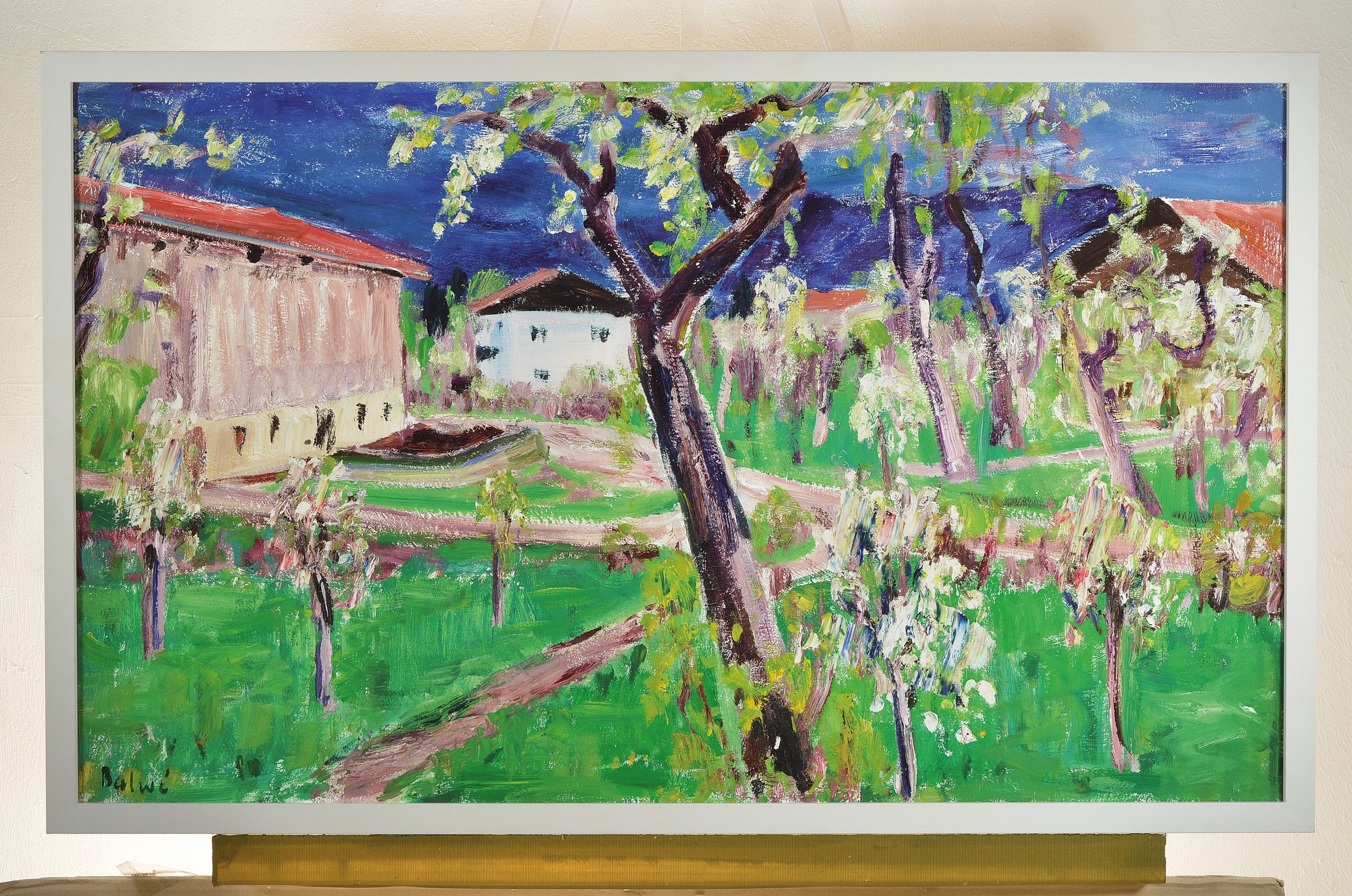 Detail k: Arnold Balwé, 1898 Dresden-1983, süddeutsche Frühlingslandschaft mit blühenden Bäumen, verso signiert und bezeichnet Frühlingsgewitter in Grün ...