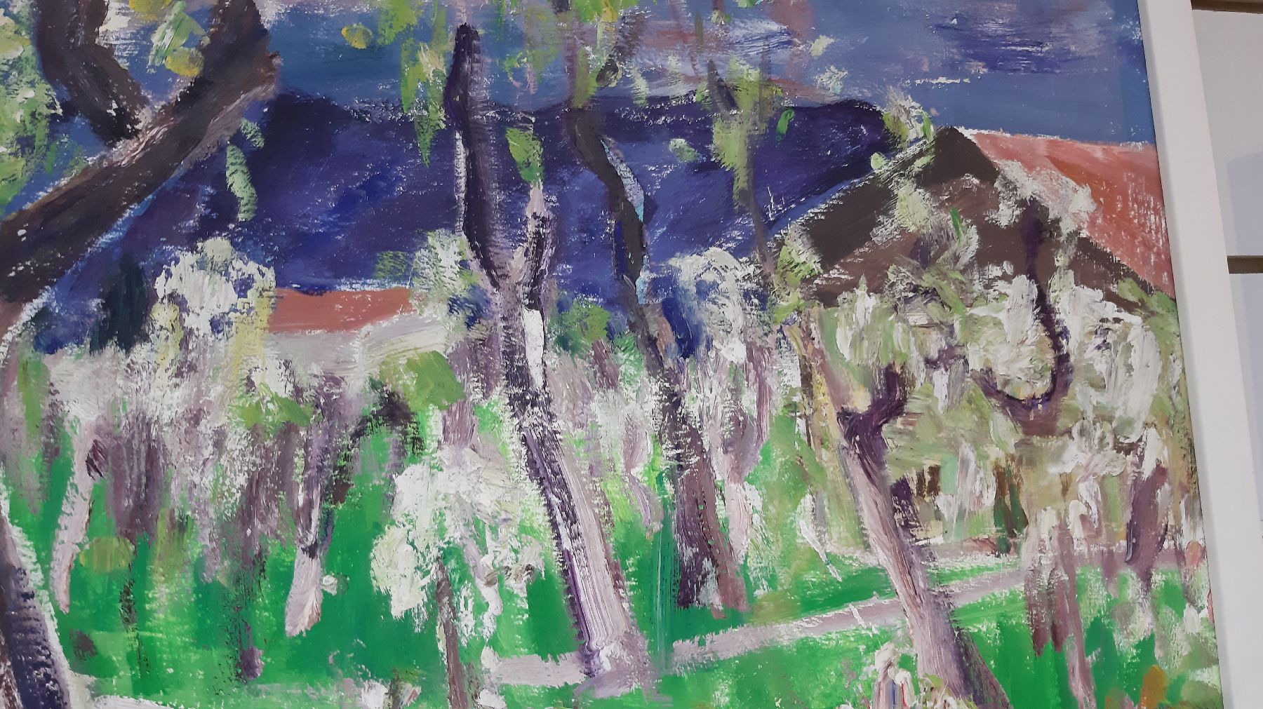 Detail l: Arnold Balwé, 1898 Dresden-1983, süddeutsche Frühlingslandschaft mit blühenden Bäumen, verso signiert und bezeichnet Frühlingsgewitter in Grün ...