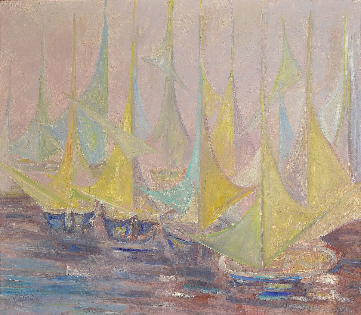 Arnold Balwé, 1898 Dresden-1983 Feldwies am Chiemsee, Segelboote, Öl/Lwd, wohl um 1930, li. unten signiert, ca. 62 x 70 cm, leichte Krakeluren, 75 ...