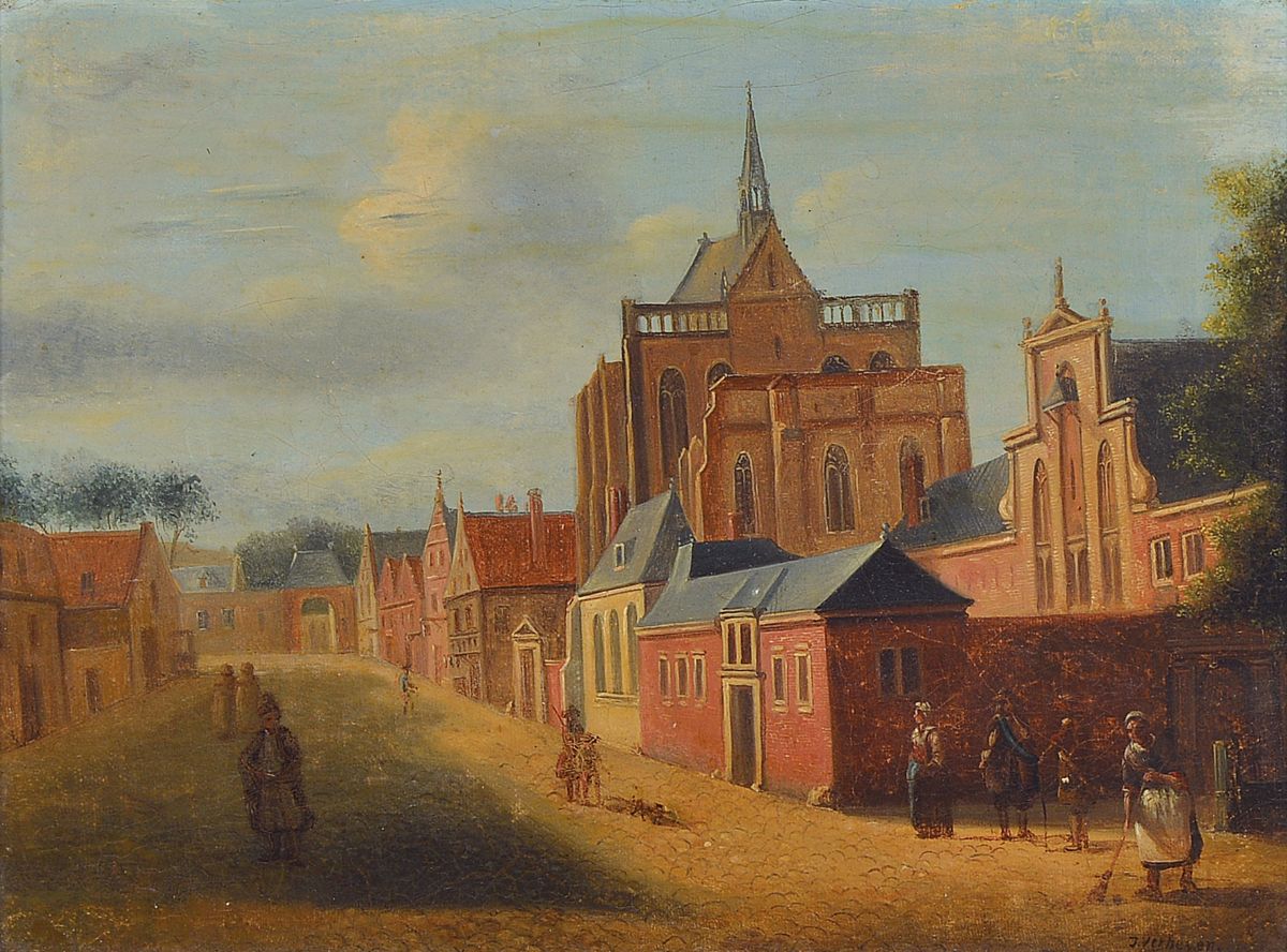 Jan Hendrik Verheyen, 1778 Utrecht-1846, Schüler von Osti in Utrecht, Utrechter Stadtansicht, Personen bei der Arbeit, im Gespräch und unterwegs, ...