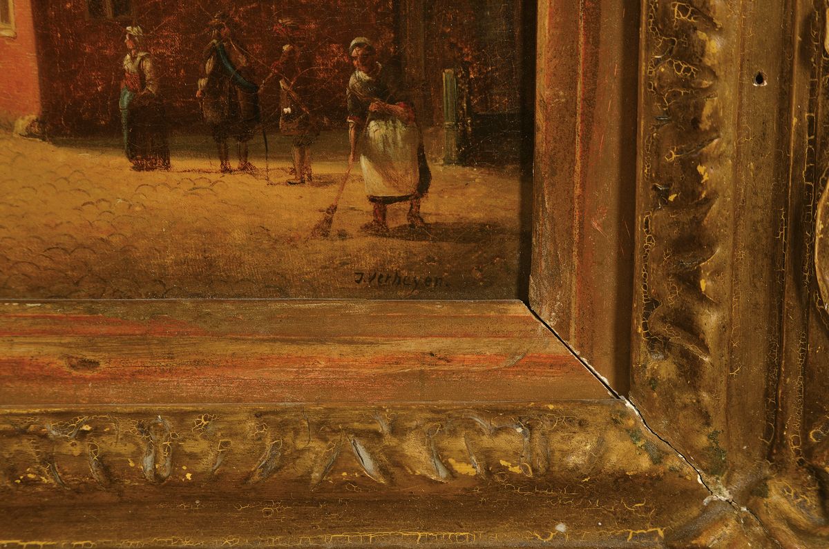 Detail a: Jan Hendrik Verheyen, 1778 Utrecht-1846, Schüler von Osti in Utrecht, Utrechter Stadtansicht, Personen bei der Arbeit, im Gespräch und unterwegs, ...