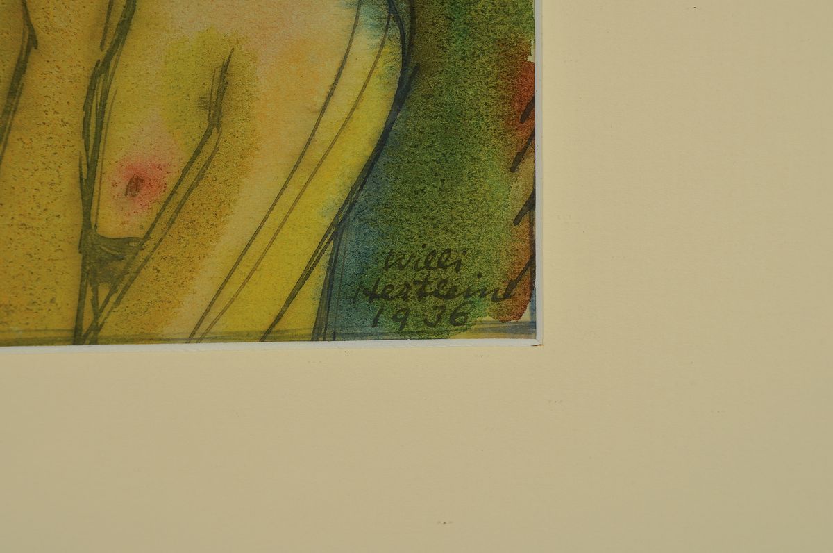 Detail a: Willi Hertlein, 1908 - 1968, 1936 Porträt einer jungen Frau, Halbakt, Aquarell, sehr feine Zeichnung, mystische Farbgebung, signiert, 14.5 x 11 cm, ...