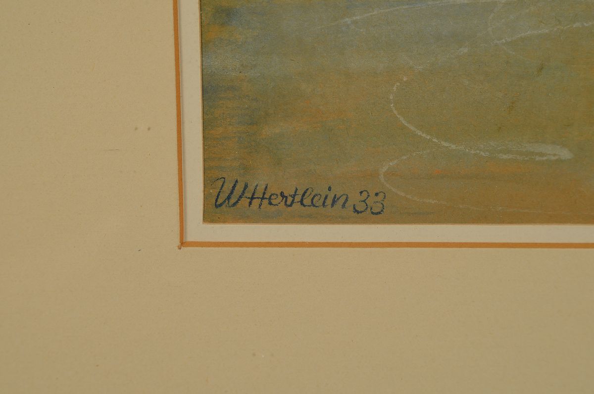 Detail l: Willi Hertlein, 1908 - 1968, Karikatur, Schlittschuhläufer, Aquarell, signiert und dat. 33, 24.5 x 21.8 cm, Rahmen 53.3 x 43.3 cm