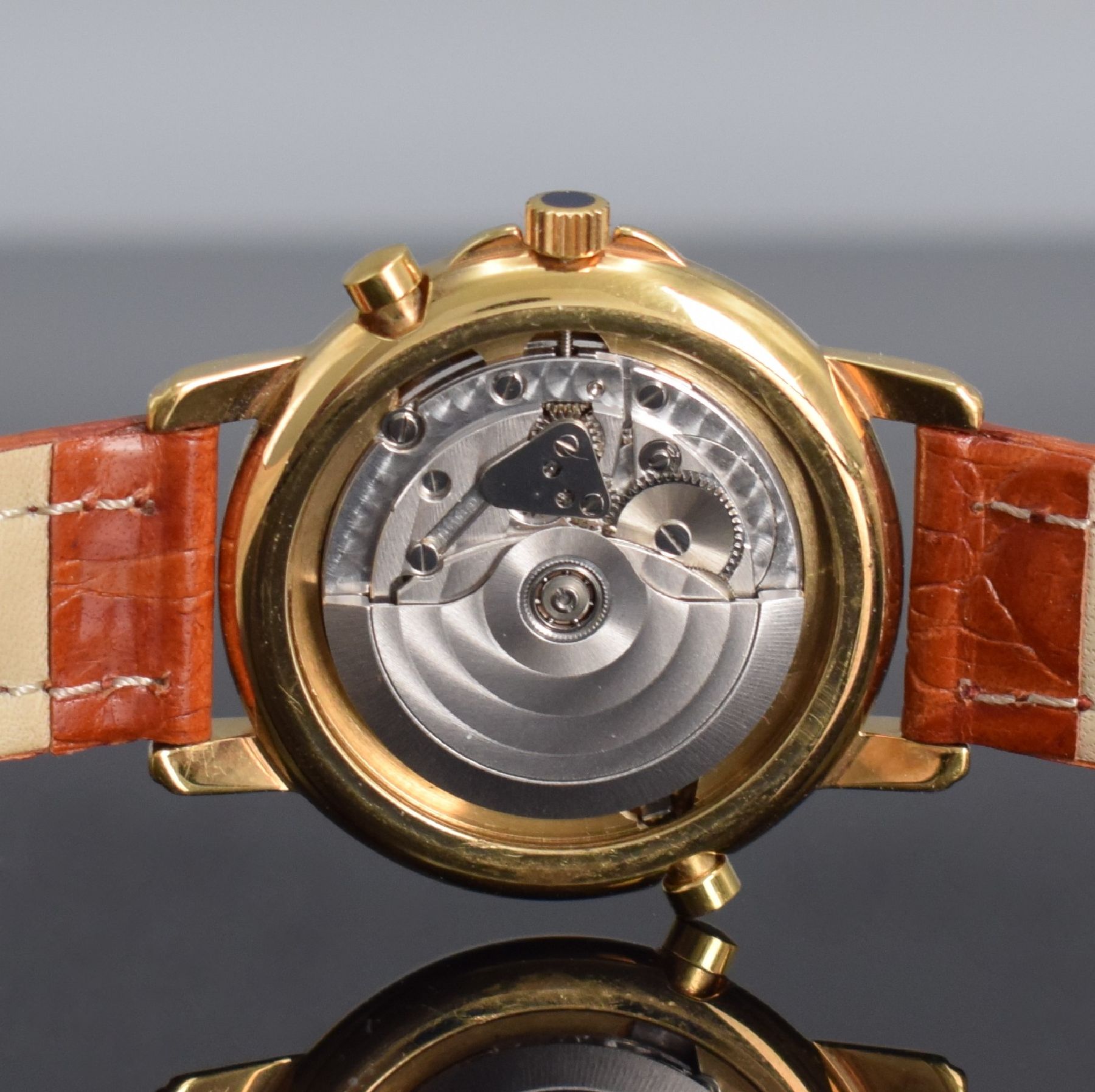 Detail g: DU BOIS & FILS "Double Temps" vergoldete Jubiläums-Armbanduhr, Schweiz um 1992, Automatik, Edelstahlboden aufgedr., vers. ...