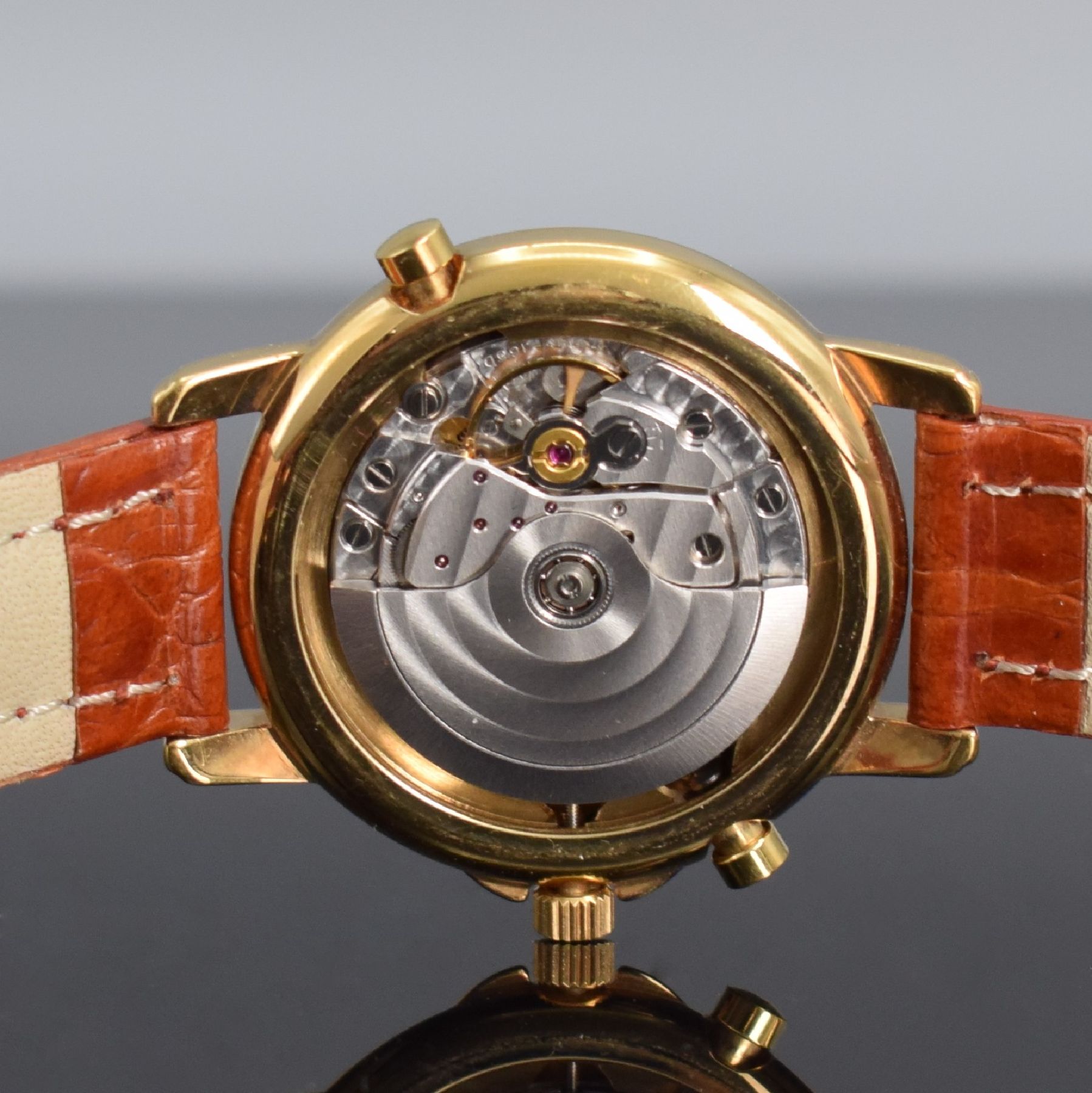 Detail h: DU BOIS & FILS "Double Temps" vergoldete Jubiläums-Armbanduhr, Schweiz um 1992, Automatik, Edelstahlboden aufgedr., vers. ...