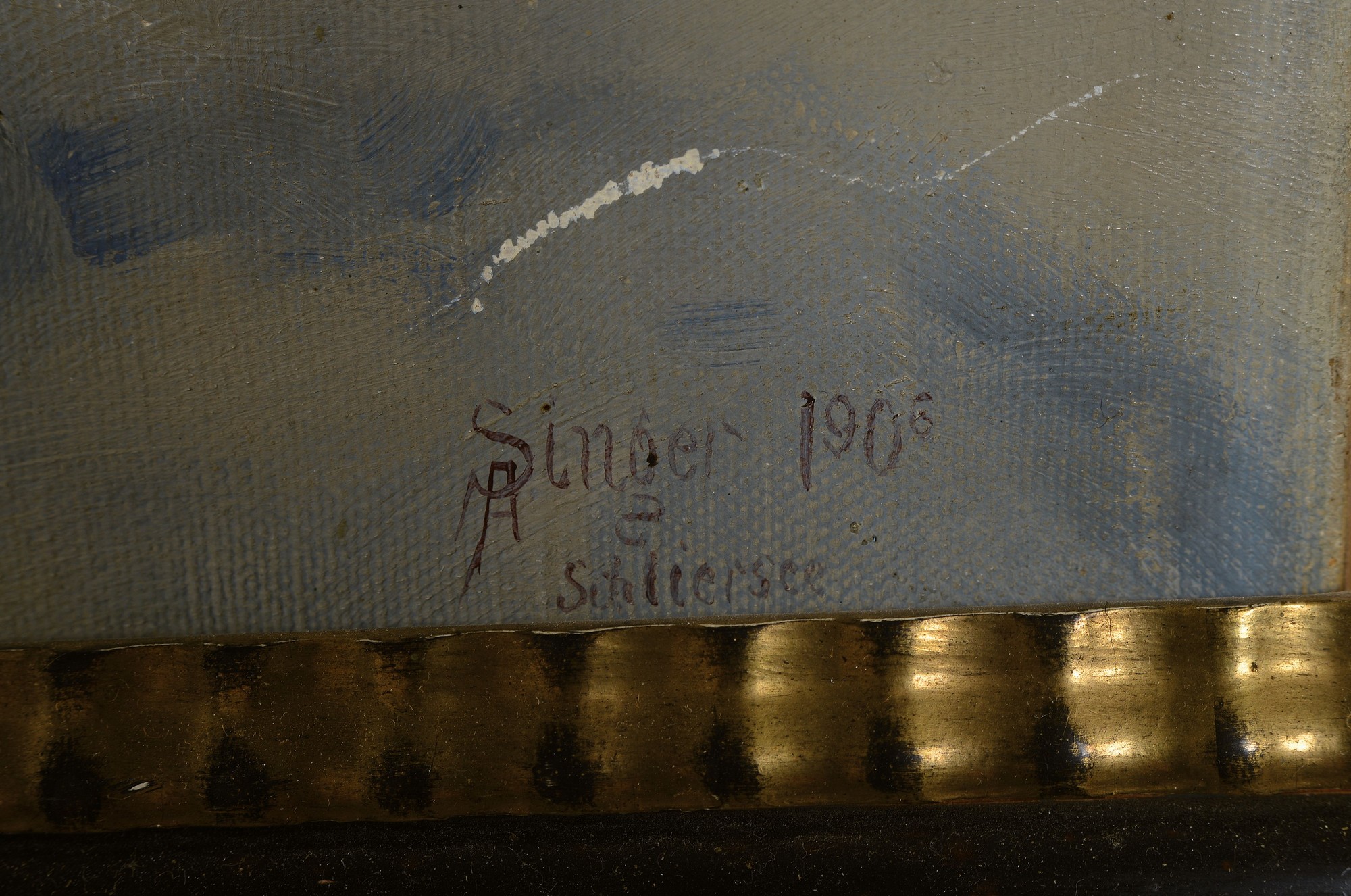 Detail a: Albert Singer, 1869-1922, Rehe in verschneiter Winterlandschaft, Öl/Lwd, rechts unten signiert A. Singer 1906 Schliersee, leichte ...