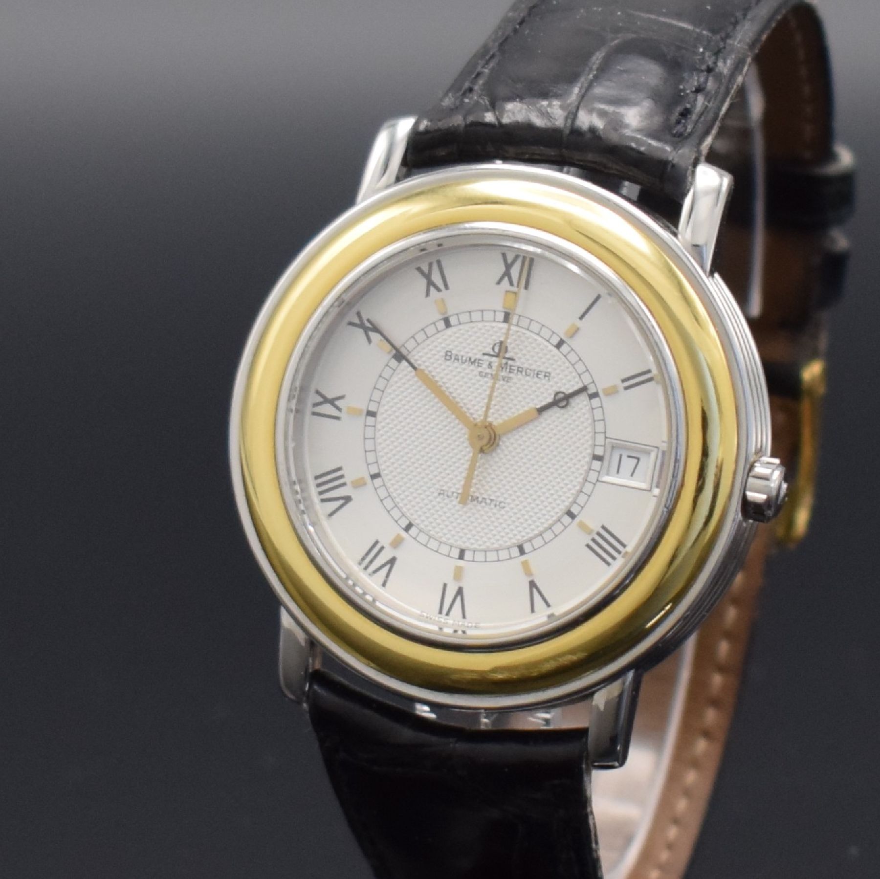 Detail c: BAUME & MERCIER Fleetwood Herrenarmbanduhr in Edelstahl/Gold, Schweiz um 1995, Automatik, Ref. 3137.018, Boden 6-fach verschr. 2x Schr. fehl., ...