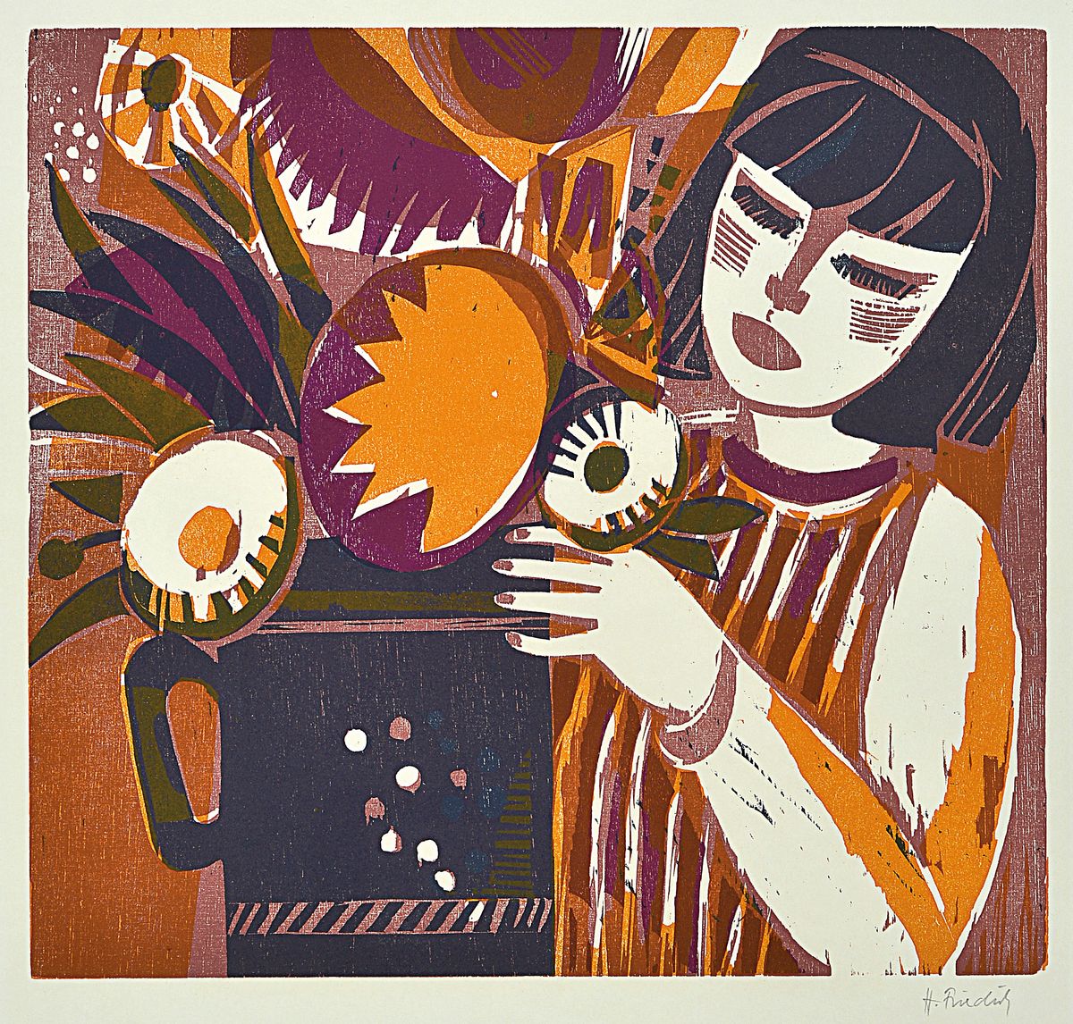 Detail b: Heinz Friedrich, 1924 Schwetzingen-2018, 3 Farbholzschnitte, Frühling, Herbst und die schöne Palatina, alle drei handsigniert, je ca. 37x27cm, PP, ...
