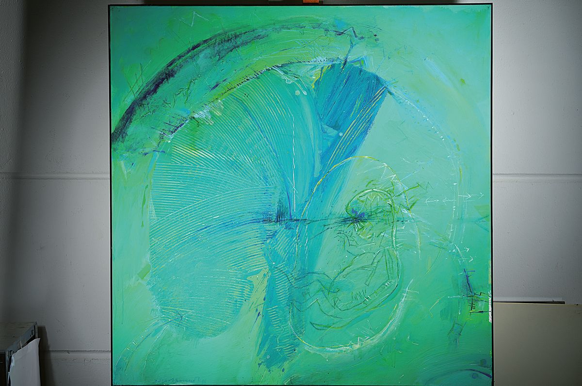 Detail k: Edgar Schmandt, 1929 Berlin-2019 Mannheim, veneno 2, rückseitig so betitelt, Öl/Lwd, signiert und dat. 96, ca. 120x120cm