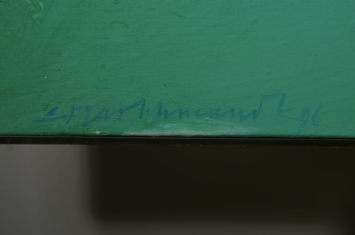 Detail l: Edgar Schmandt, 1929 Berlin-2019 Mannheim, veneno 2, rückseitig so betitelt, Öl/Lwd, signiert und dat. 96, ca. 120x120cm