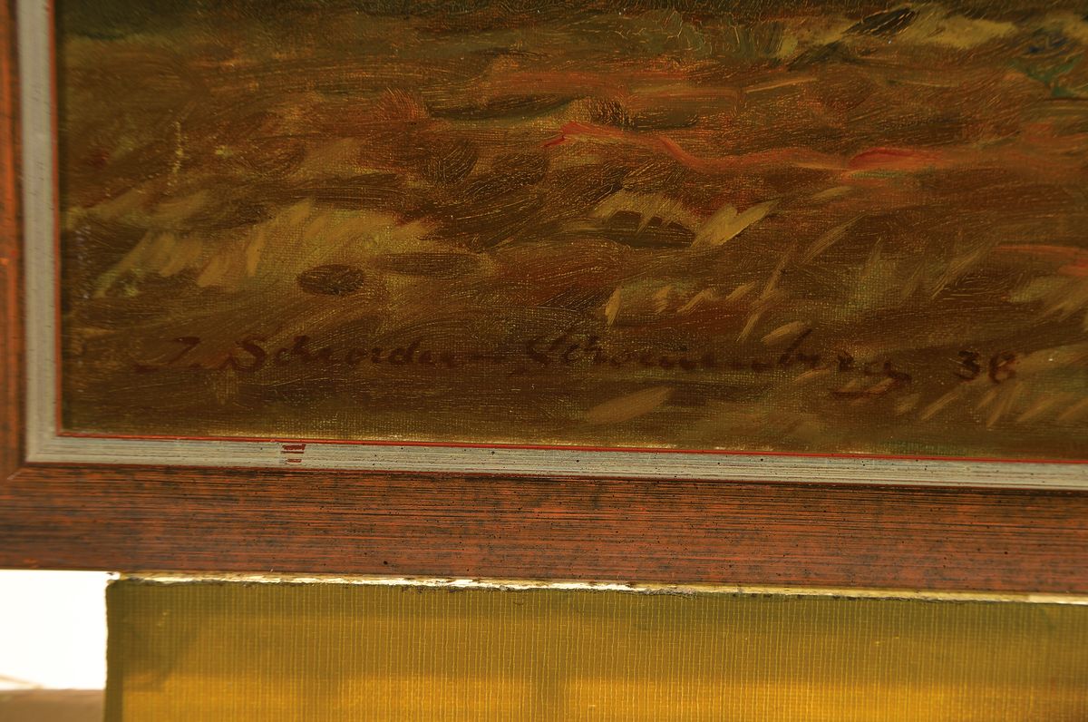 Detail a: Josef Schröder-Schönenberg, 1896-1948, Pflügender Bauer mit zwei Pferden, Öl/Lwd, links unten signiert und dat. 36, rest., ca. 60x80cm, R. ca. ...