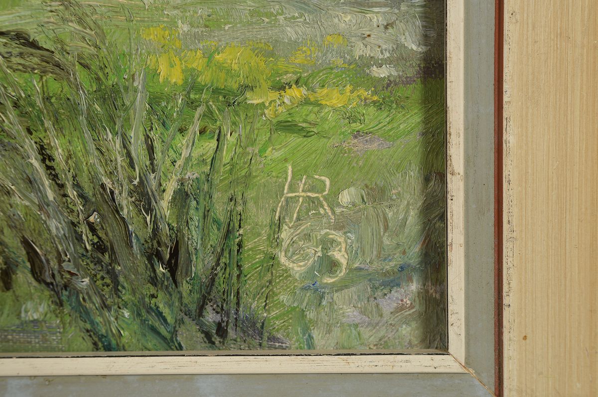 Detail a: Heinz Reiss, 1923-2008 Haßloch, Schüler von Philipp Steinmetz, Mitglied der Künstlergruppe worbs, hier: Landschaft mit Bäumen, Öl/Lwd, monogr. ...