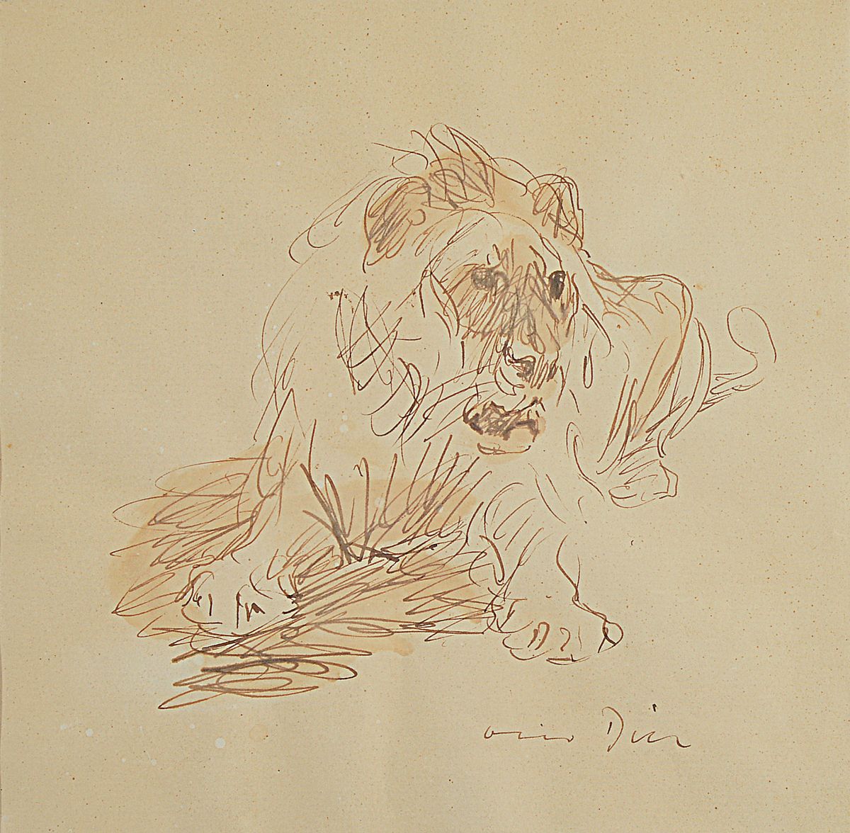 Otto Dill, 1884 Neustadt-1957 Bad Dürkheim, liegender Löwe, Tuschfederzeichnung auf Papier, signiert, ca. 22x22cm, PP, u.Gl., R. ca. 34x34cm