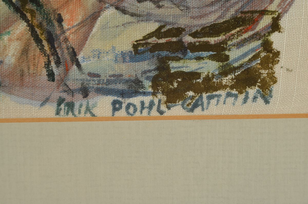 Detail a: Erik Pohl-Cammin, geb. 1911 Stettin, Vision des Organisten, Gouache auf Stoff, signiert, betitelt und dat. 83, ca. 19x21cm, PP, u.Gl., R. ca. 52x45cm