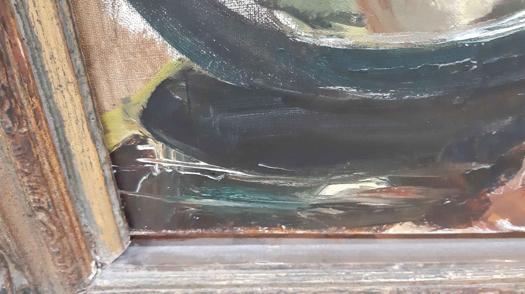 Detail e: Janis Ferdinands Tidemanis, 1897 Ventspils/ Lettland-1964 Toronto/Kanada, Großes Stillleben mit Blumen in Vase, Äpfeln und blauem Teller, Öl/Lwd, ...
