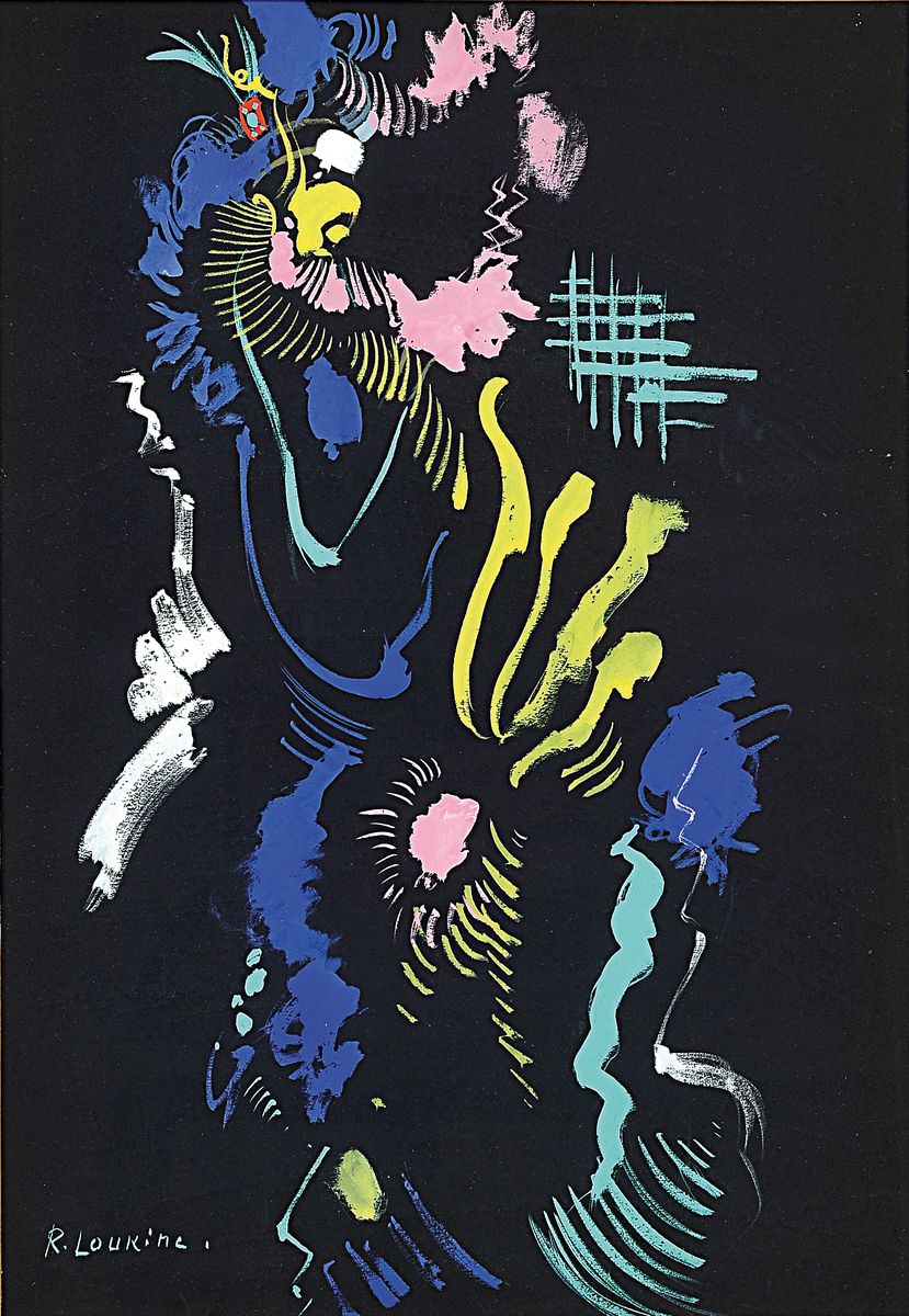 Rostislas Loukine, 1904 Moskau-1988 Bar-sur- Aube, 2 Gouachen auf schwarzem Papier, beide handsigniert, je ca. 49x34cm, PP, u.Gl., R. ca. 70x54cm