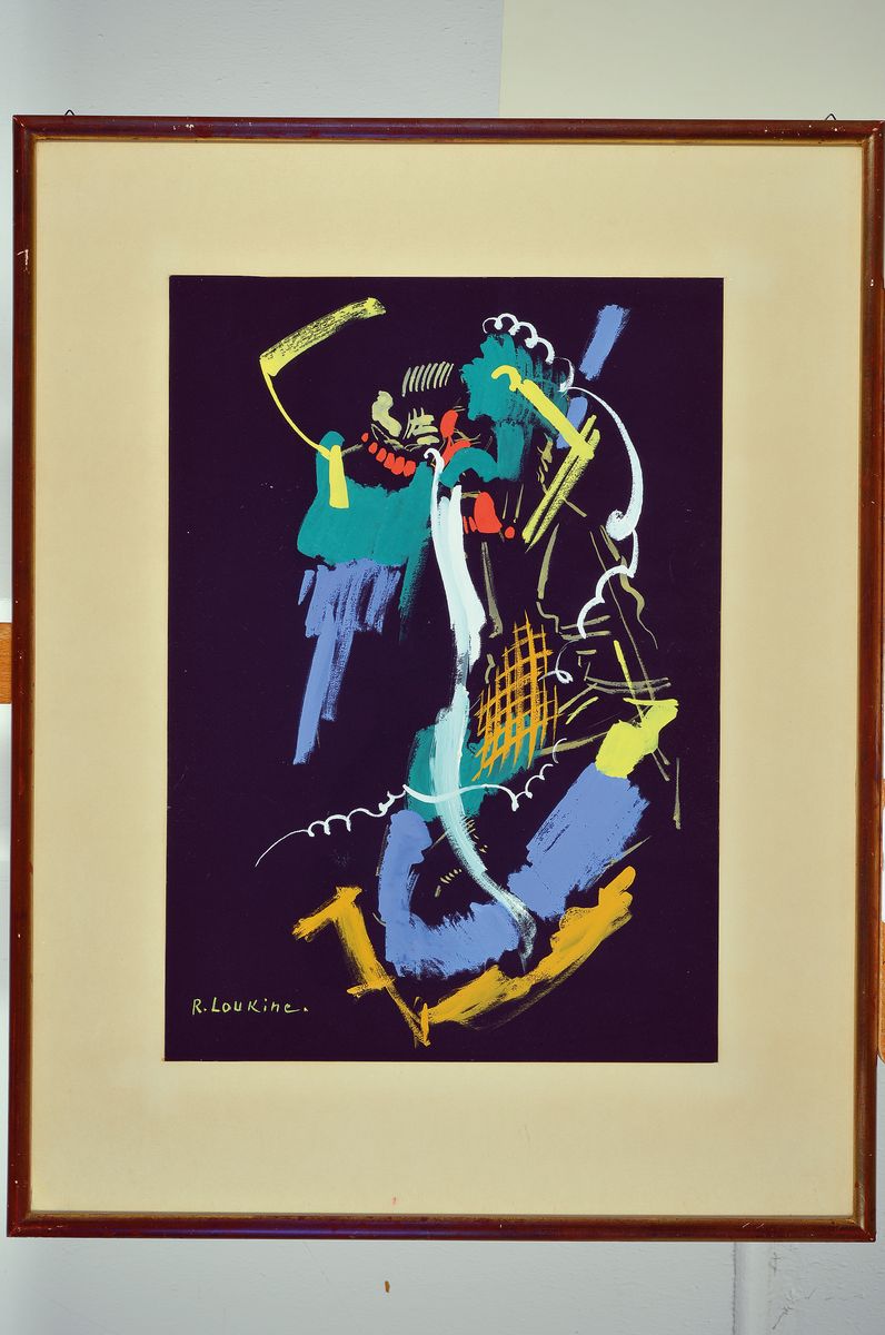 Detail m: Rostislas Loukine, 1904 Moskau-1988 Bar-sur- Aube, 2 Gouachen auf schwarzem Papier, beide handsigniert, je ca. 49x34cm, PP, u.Gl., R. ca. 70x54cm
