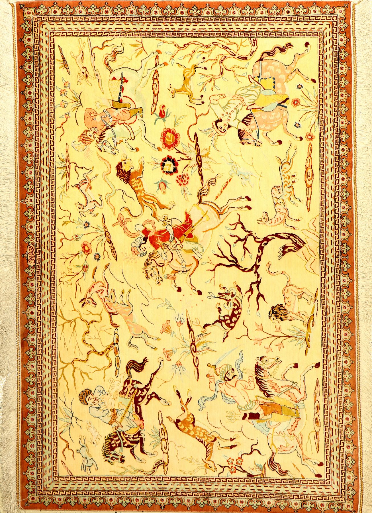 Sehr feiner Seiden Ghom (Signiert), Persien, ca. 15 Jahre alt, reine Naturseide, ca. 147 x 100 cm, EHZ: 1-2 (ca. 1 Mil. Knoten per Qm), sehr feine ...