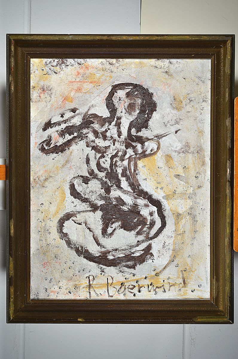 Detail k: Rudi Baerwind, 1910-1982 Mannheim, Sitzende Figur, Öl/Lwd, signiert, ca. 80x60cm, R. ca. 94x74cm