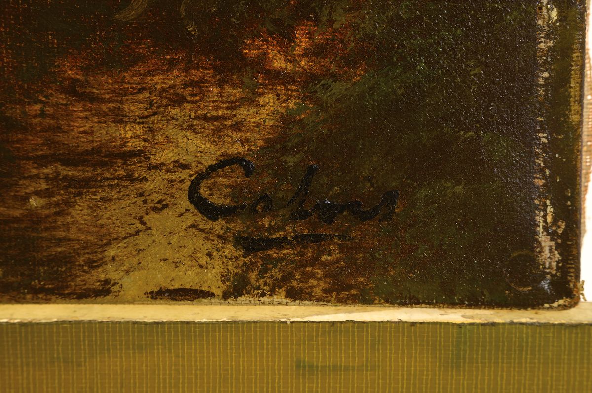 Detail a: Catois, Französischer Maler, um 1900, 2 Pendants: Abendliche Landschaften mit Angler bzw. Spaziergänger, Öl/Lwd, beide sign., ca. 33x41cm