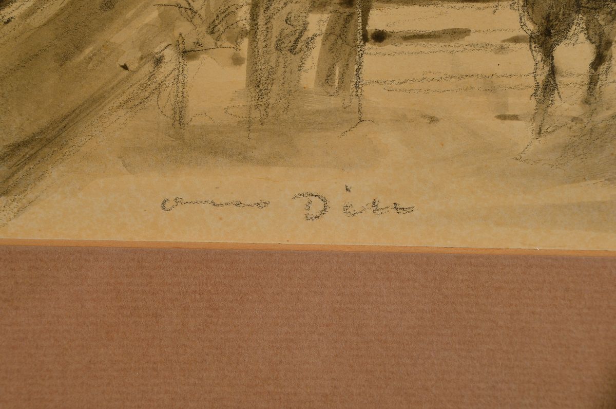Detail a: Otto Dill, 1884 Neustadt-1957 Bad Dürkheim, Tusche und Bleistift auf Papier, Reitturnier, li. u. handsigniert, 18 x 32.5 cm, Rahmen ca. 53 x 65.2 cm