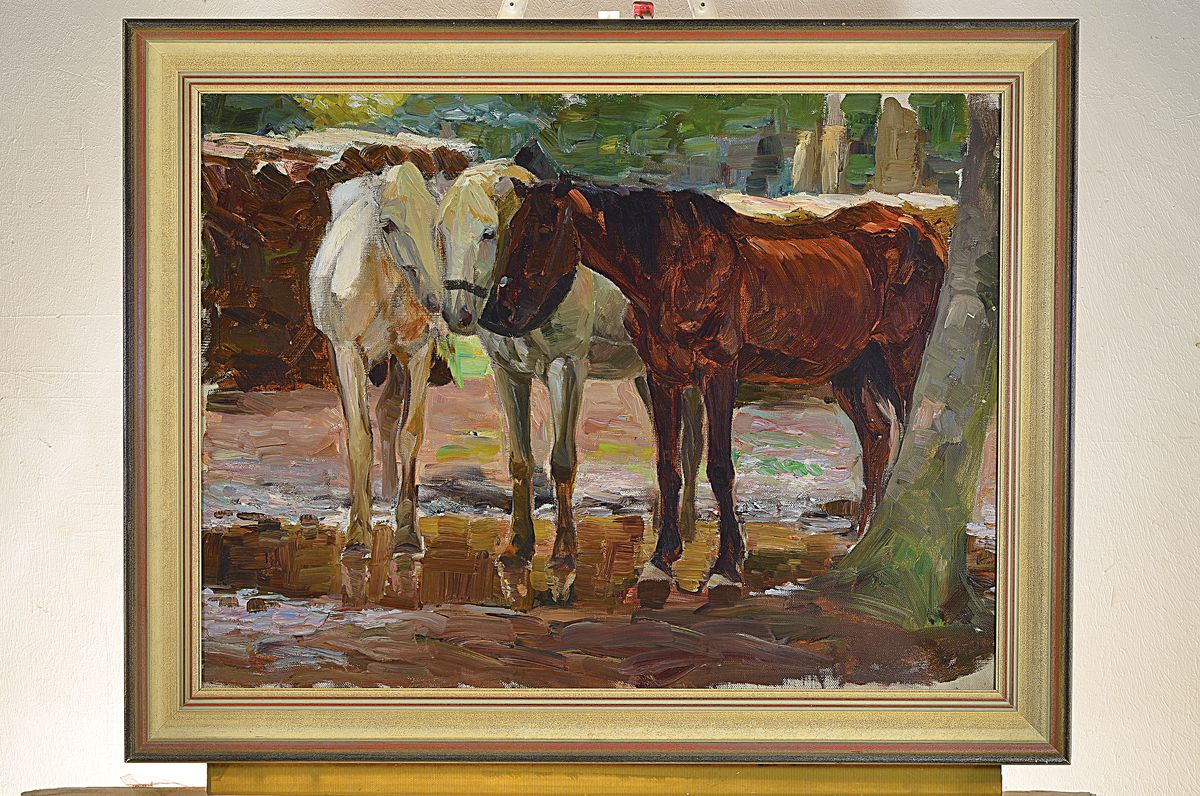 Detail k: Otto Dill, 1884 Neustadt-1957 Bad Dürkheim, Pferde nach einem Regenschauer, rückseitig mit Nachlass-Etikett versehen, dort handschriftlich num. ...