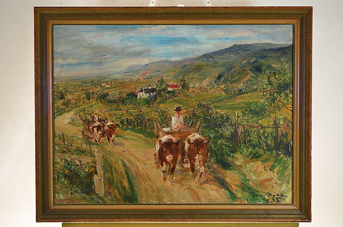 Detail k: Otto Dill, 1884 Neustadt-Bad Dürkheim 1956, "Sommer an der Haardt", wohl in der Nähe von Birkweiler, auf dem Rahmen rückseitig bez. und ...