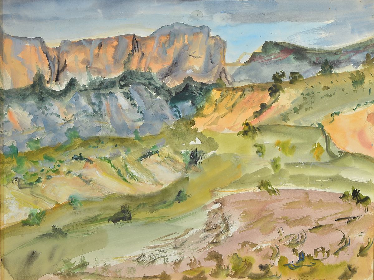 Loulou Albert Lasard, 1885 Metz-1869 Paris, südliche Landschaft, Aquarell, re. u. Atelierstempel, ca. 40 x 53 cm, unter Glas, R.
