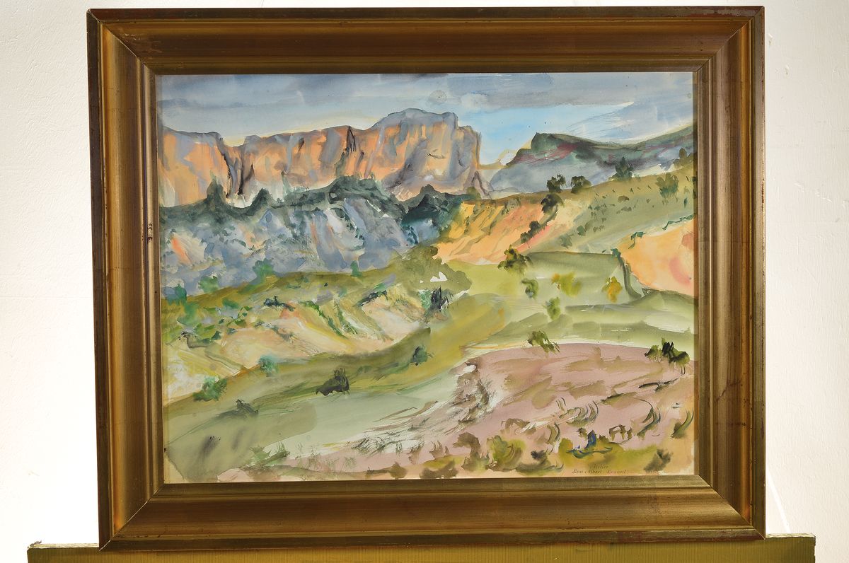 Detail k: Loulou Albert Lasard, 1885 Metz-1869 Paris, südliche Landschaft, Aquarell, re. u. Atelierstempel, ca. 40 x 53 cm, unter Glas, R.