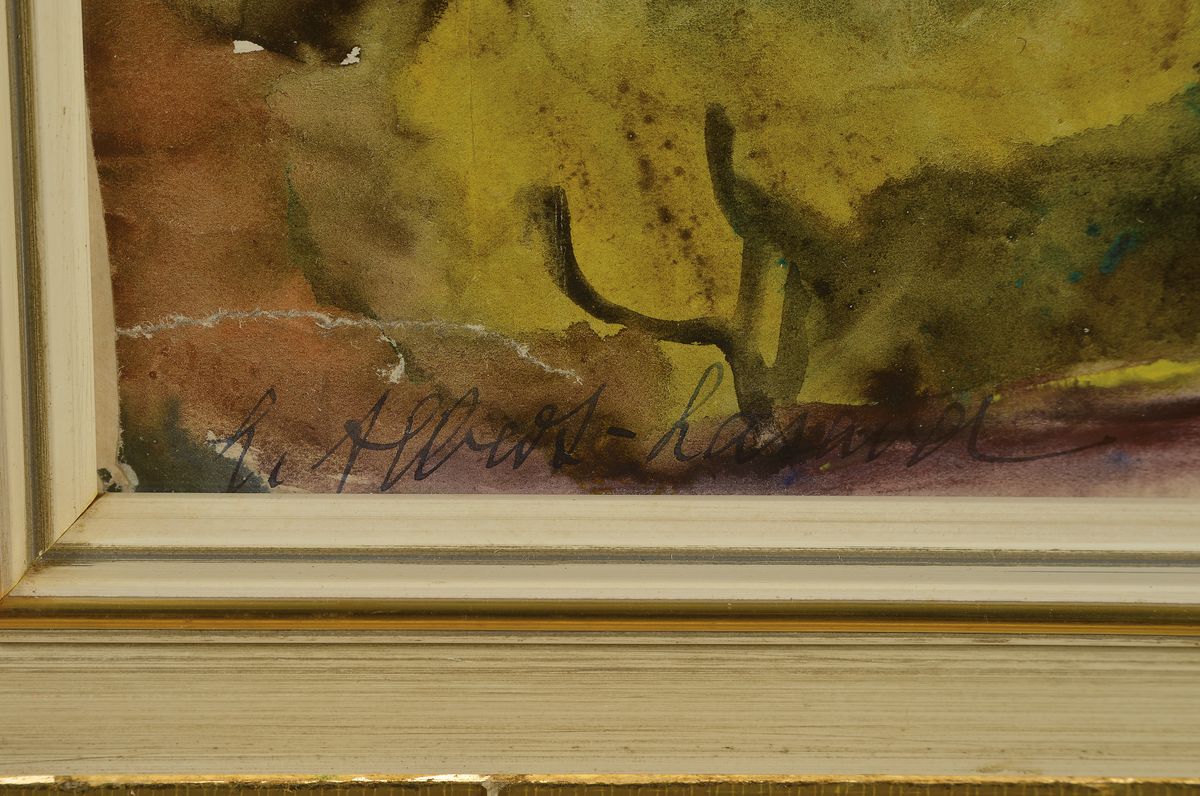 Detail a: Loulou Albert Lasard, 1885 Metz - 1869, südliche Stadtansicht, Aquarell, re. u. signiert, leicht knitterfaltig, verso auf Etikett bezeichnet: 1.09 ...