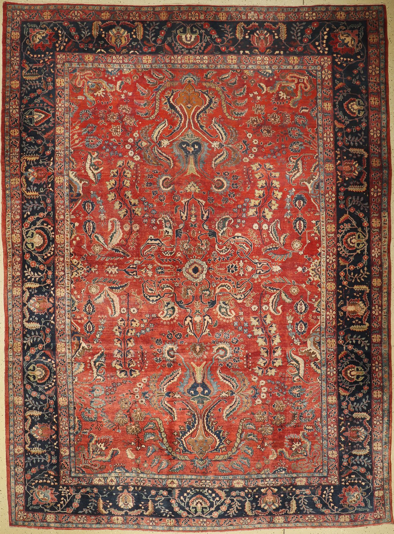 Sarogh Mohajeran antik, (Us Re-Import), Persien, um 1890, Korkwolle, ca. 357 x 264 cm,EHZ: 3-4, dekorativ