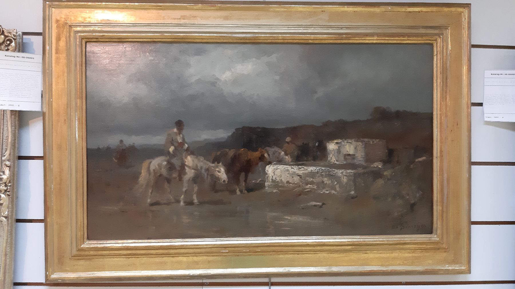 Detail c: Adolf Schreyer, 1828 Frankfurt/Main-1899 Kronberg, bekannter Tier-, Landschafts- und Genremaler, einer der bekanntesten Kronberger Maler, Reiter an ...
