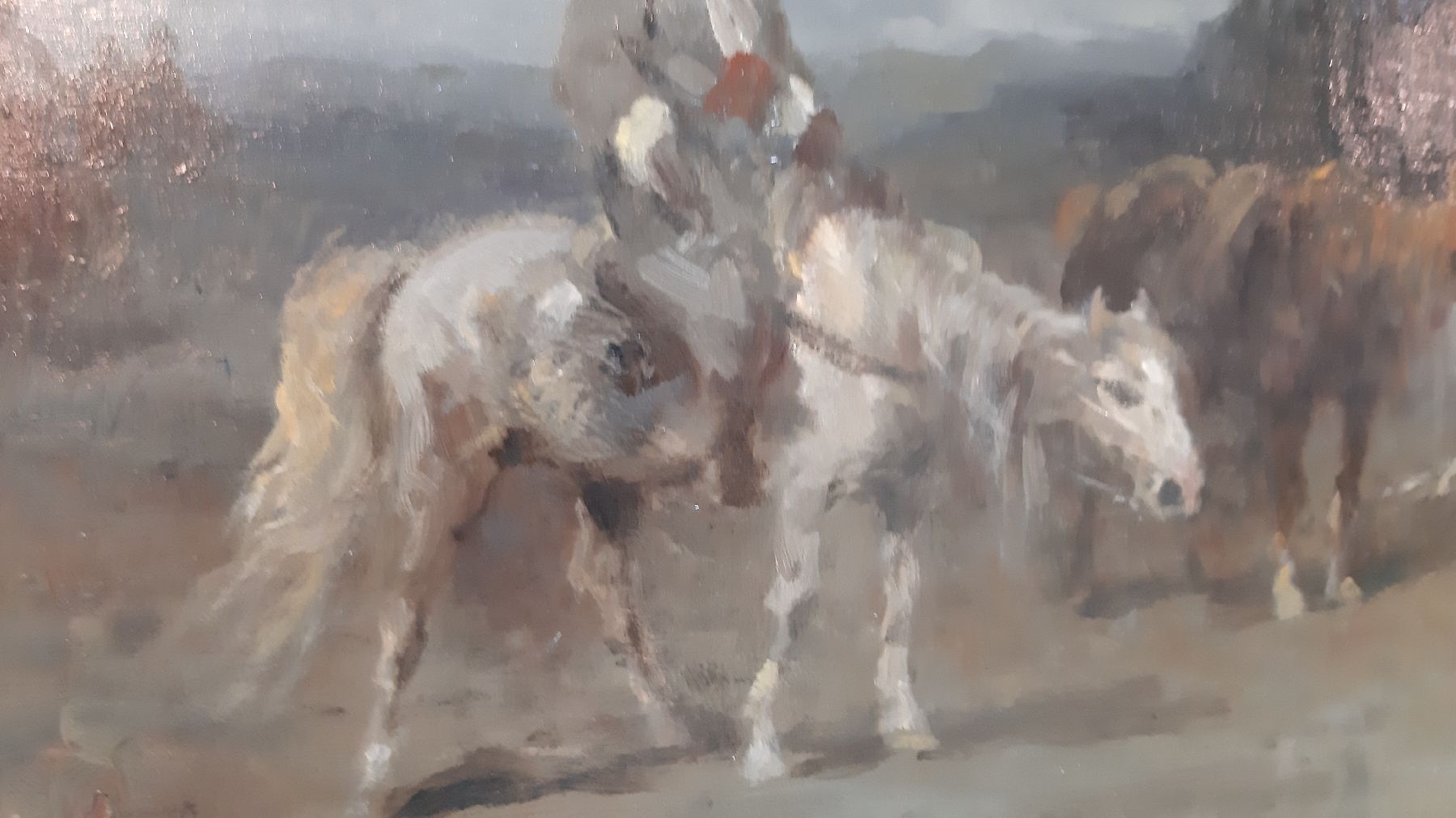 Detail f: Adolf Schreyer, 1828 Frankfurt/Main-1899 Kronberg, bekannter Tier-, Landschafts- und Genremaler, einer der bekanntesten Kronberger Maler, Reiter an ...