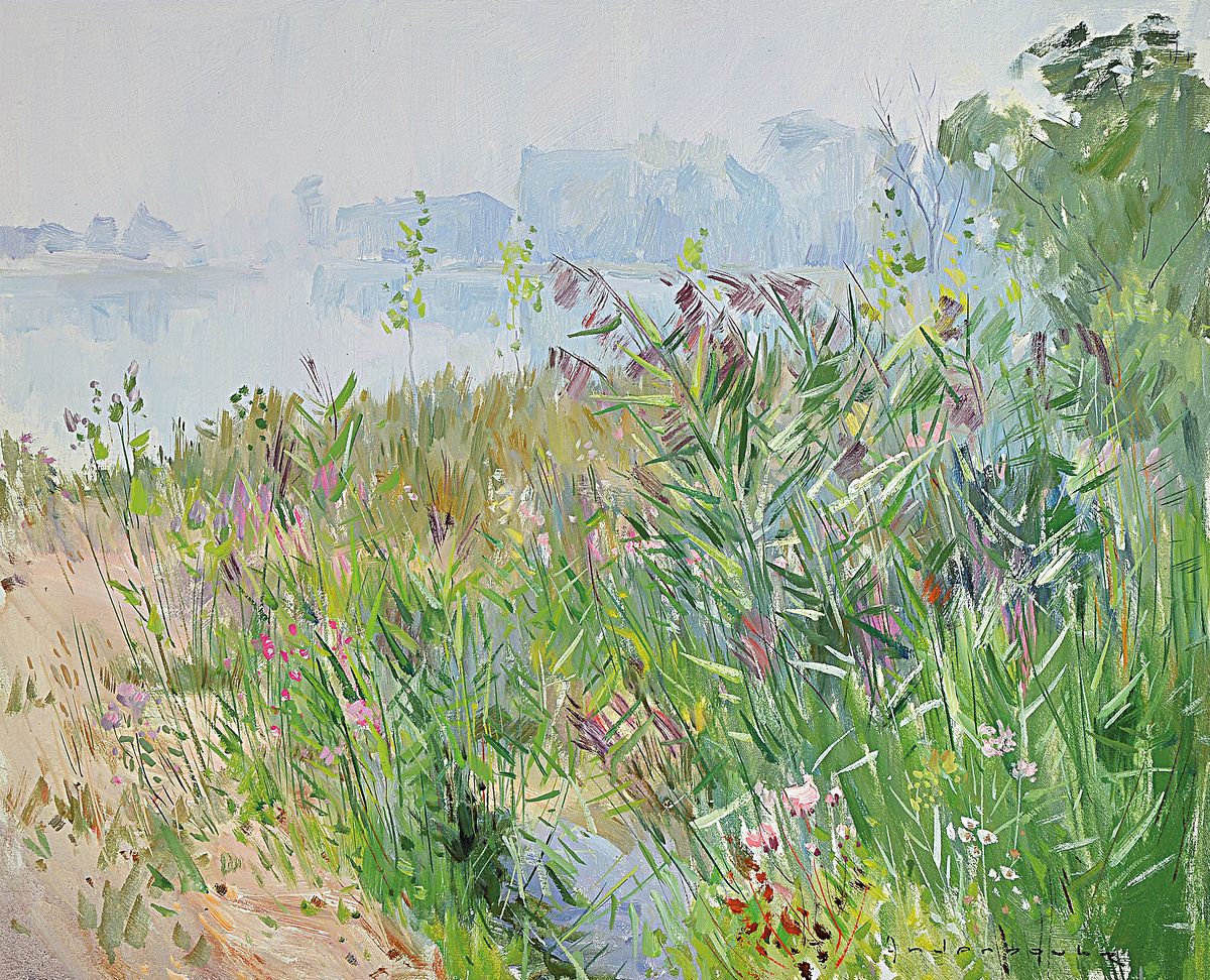 Paul Anderbouhr, 1909 Paris - 2006,, Schüler von Giot und P.G. Rigaud, Mitglied der Societe des Artists Francais, Morgendunst am Teichufer, re. u. ...