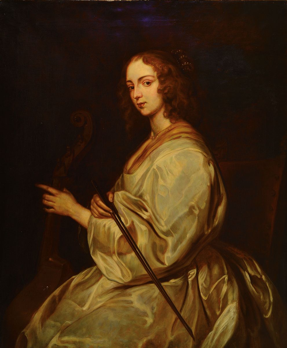 Ferdinand Thurnherr 1975 Interlaken-1950 München, qualitätvolle Kopie des berühmten Gemäldes von Van Dyck "Junge Frau am Cello", hohe ...