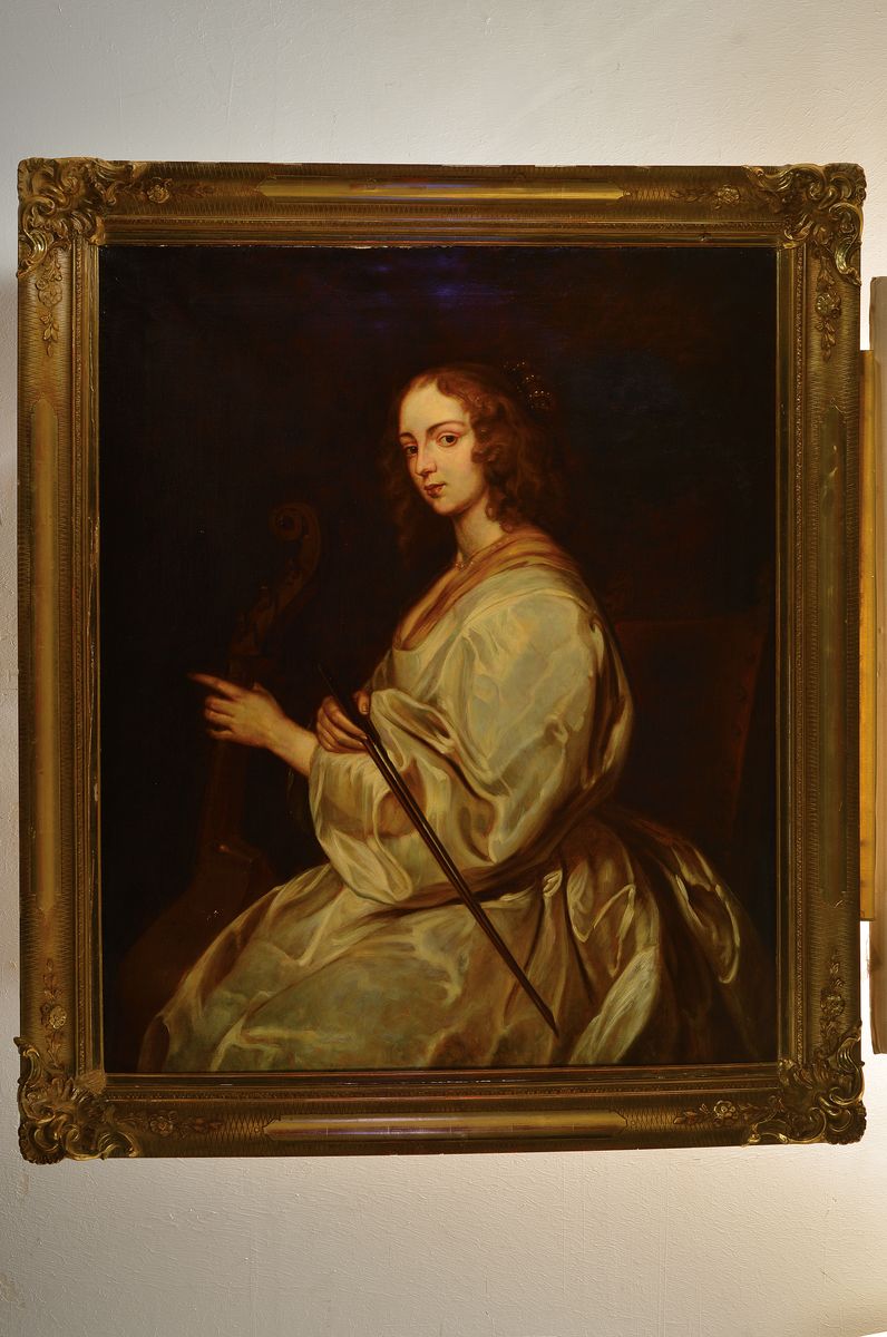 Detail k: Ferdinand Thurnherr 1975 Interlaken-1950 München, qualitätvolle Kopie des berühmten Gemäldes von Van Dyck "Junge Frau am Cello", hohe ...