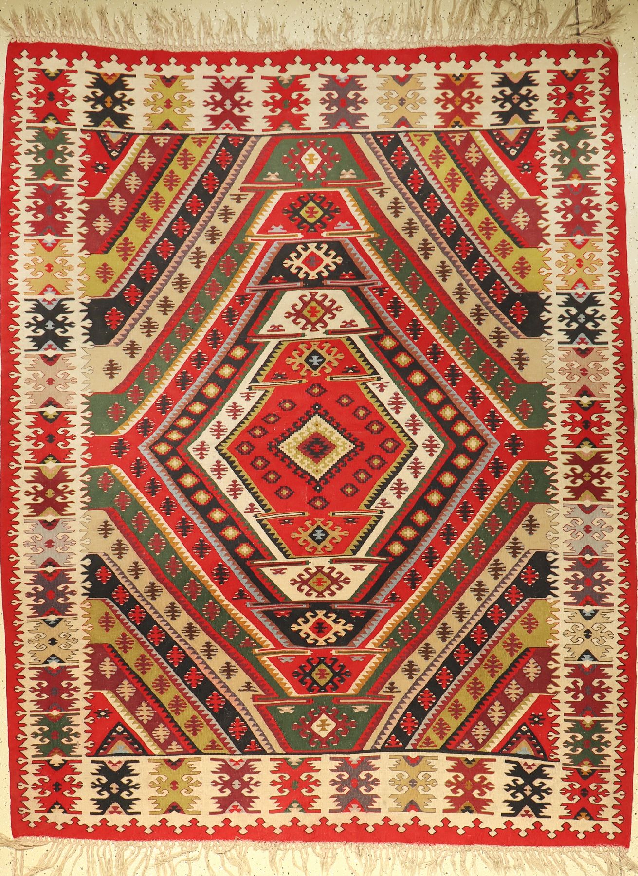 Sharkoy Kelim alt, Europa, um 1940, Wolle auf Wolle, ca. 226 x 180 cm, Dekorativ, EHZ: 2