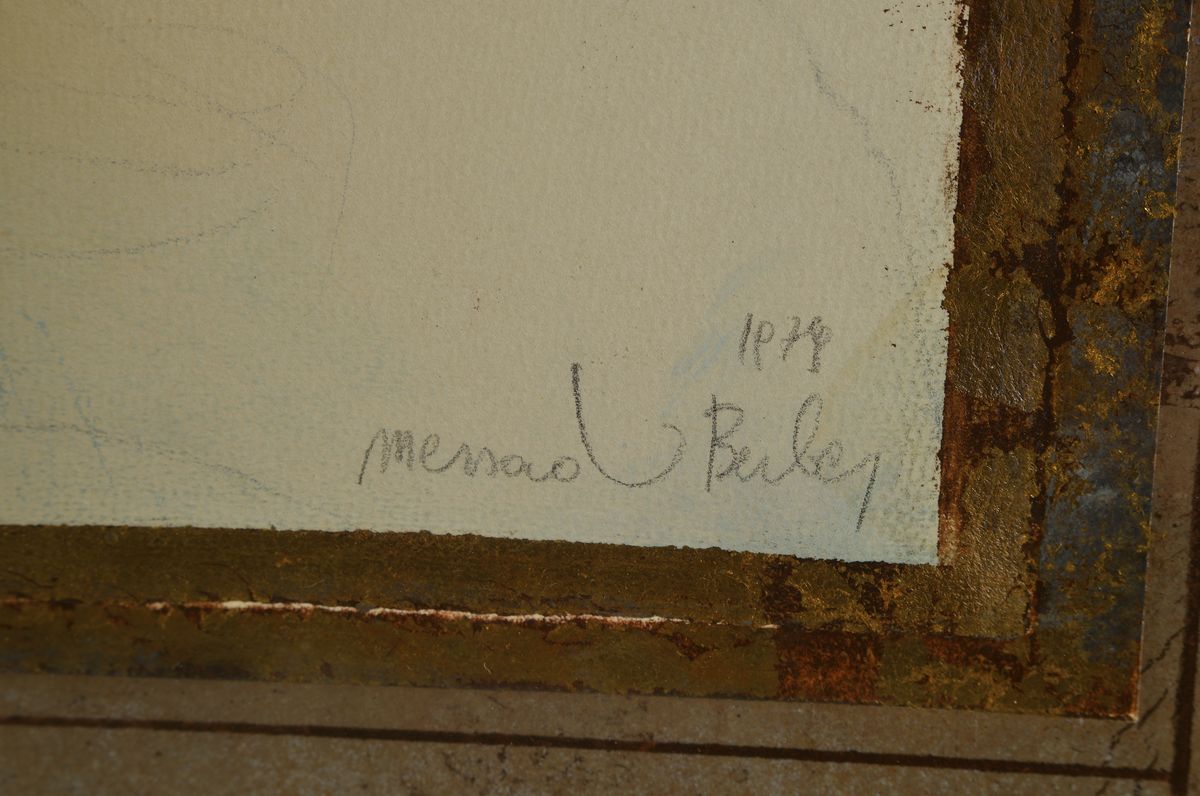 Detail a: Mersad Berber, geb. 1940 Bosanski Pastellzeichnung, Frauenporträt, signiert und datiert 1979, collagiert, ca. 60 x 97 cm Abbildung, Gesamt ca. 104 x ...