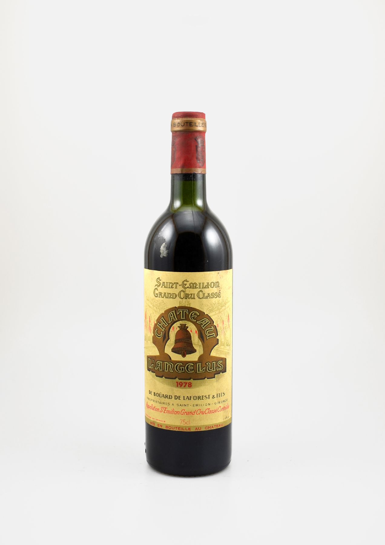 1 Flasche 1978 Chateau L'Angelus, Saint-Emilion, Grand Cru Classe, ca. 75 cl, Füllstand: top shoulder, Etikett l. beschmutzt, unverkostet, ...
