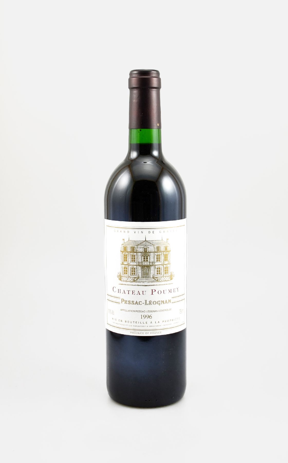 6 Flaschen 1996 Chateau Poumey, Pessac Leognan, Grand Vin de Graves, je ca. 75 cl, 13 % Vol., Füllstande: je into neck, gute Erhaltungszustände, ...