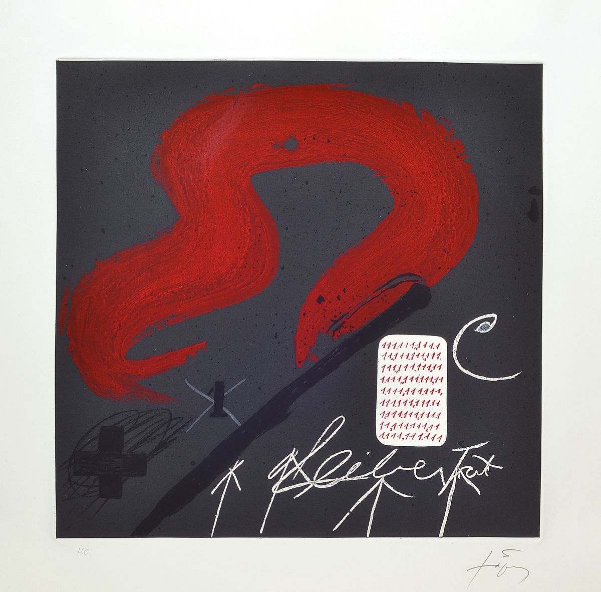 Antoni Tapies, 1923-2012, Cinta Roja, Farbradierung mit Prägedruck, handsigniert und bez.: H.C., ca. 42.5x43.5cm, u.Gl., R. ca. 90x74cm