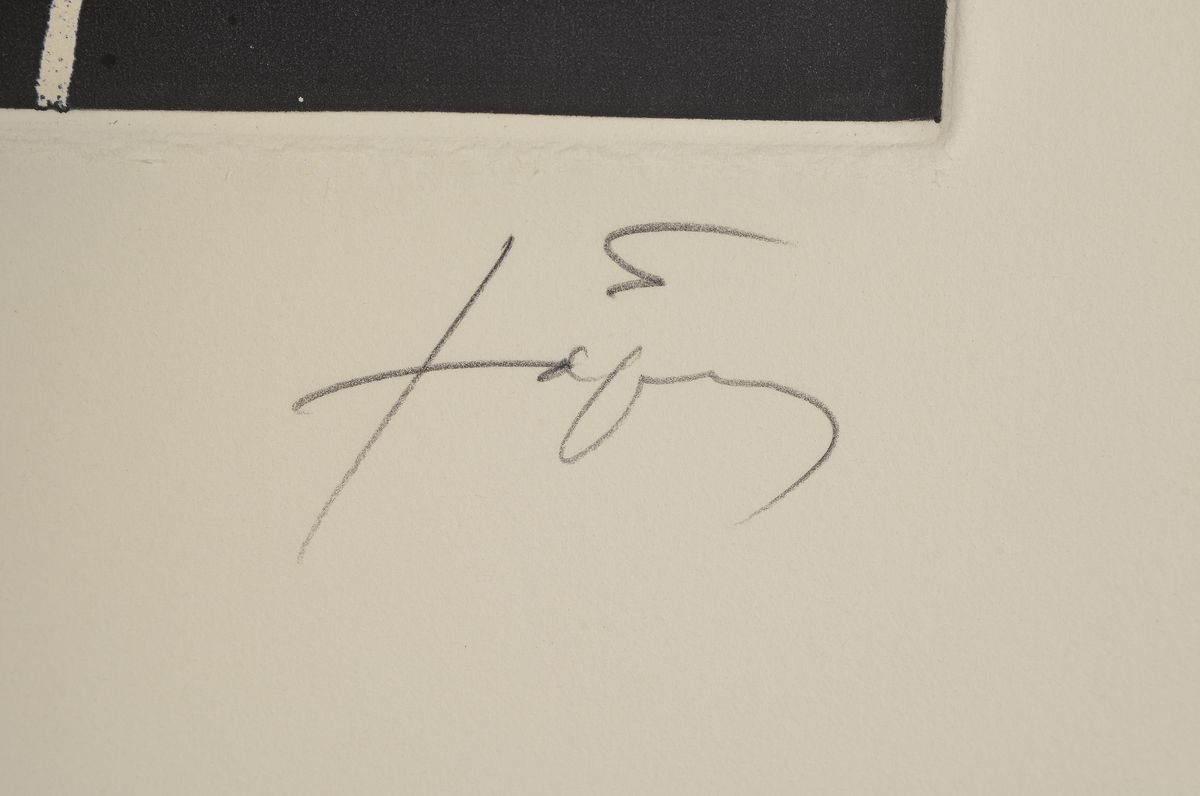 Detail a: Antoni Tapies, 1923-2012, Cinta Roja, Farbradierung mit Prägedruck, handsigniert und bez.: H.C., ca. 42.5x43.5cm, u.Gl., R. ca. 90x74cm