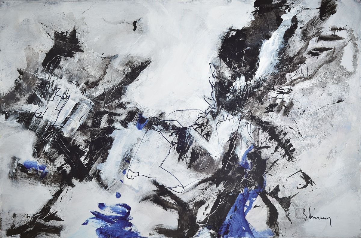 Bernd Klimmer, geb. 1940, lebt und arbeitet in Kaiserslautern, Akademiedozent, erfolgreicher Autor von Kunst-Büchern, hier: Black-White-Blue, Acryl ...
