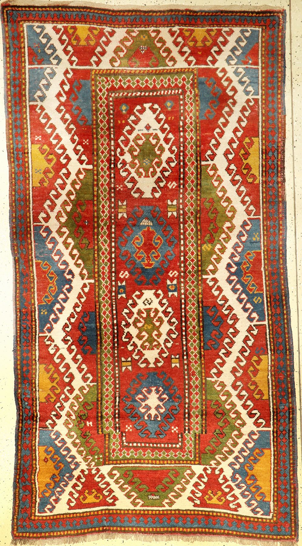 Bordjalou Kasak antik, Kaukasus, um 1900, Wolle auf Wolle, ca. 250 x 133 cm, Sammlerstück, Ursprüngliche Florhöhe, EHZ: 3