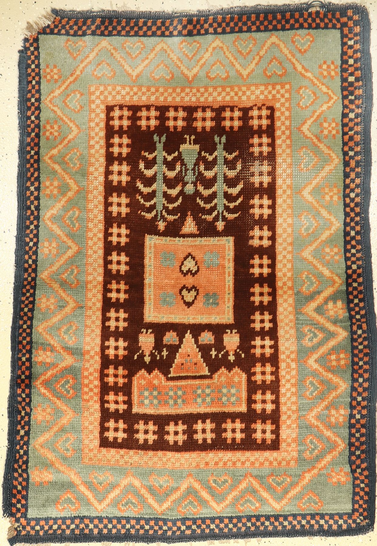 Rya alt, Schweden, um 1920, Wolle auf Wolle, ca. 140 x 96 cm, selten, EHZ: 3-4, beschädigte Ecken
