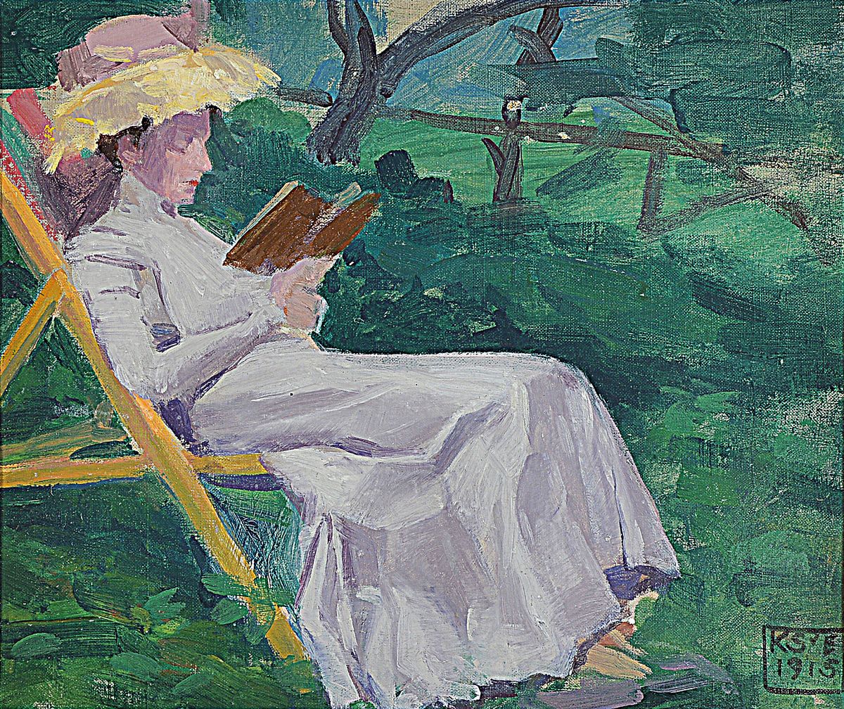 Karl Schmoll von Eisenwerth, 1879-1948, berühmter Münchener Künstler der Neuen Sezession, vielfach in Museen vertreten, hier: lesende Dame in ...