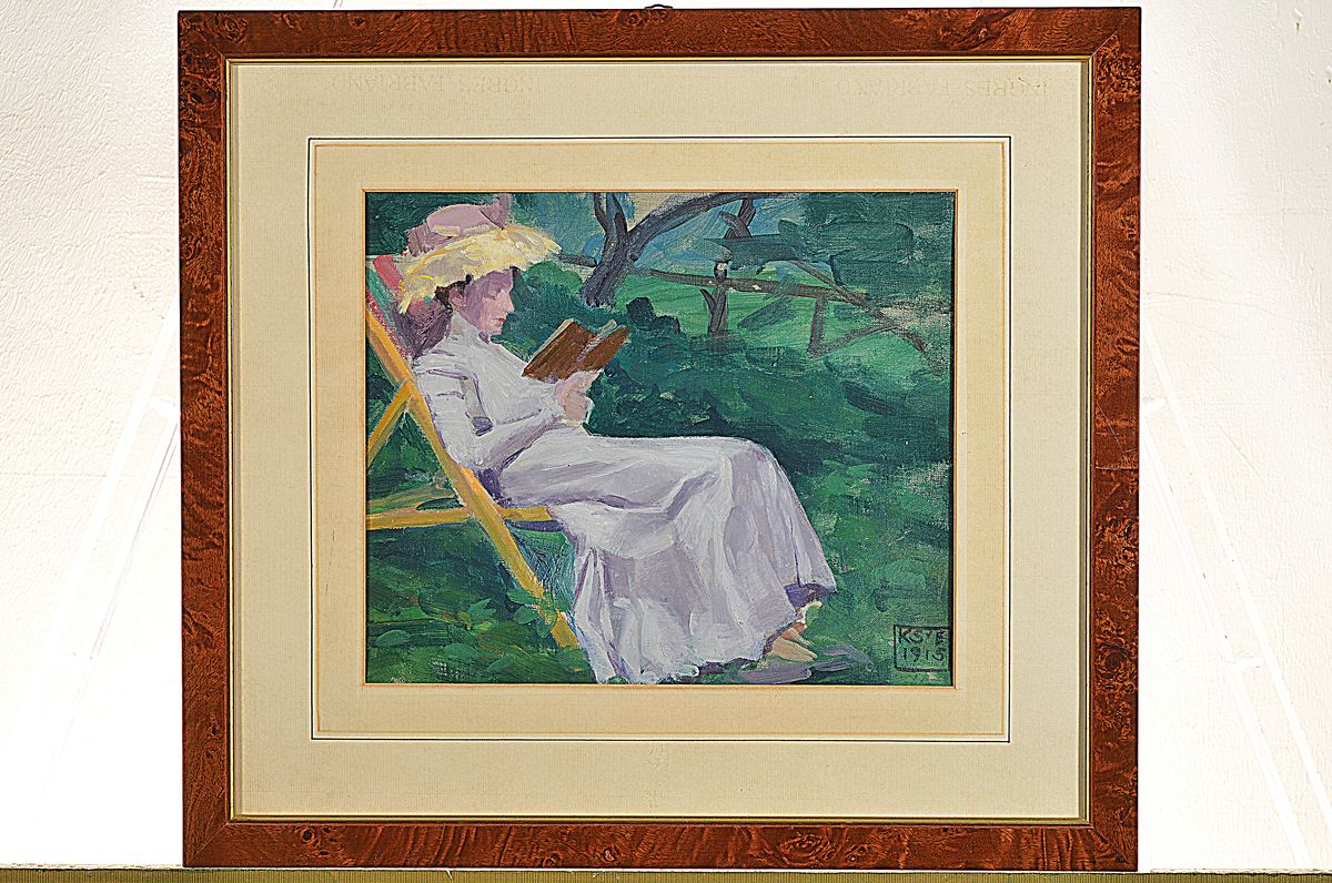Detail k: Karl Schmoll von Eisenwerth, 1879-1948, berühmter Münchener Künstler der Neuen Sezession, vielfach in Museen vertreten, hier: lesende Dame in ...