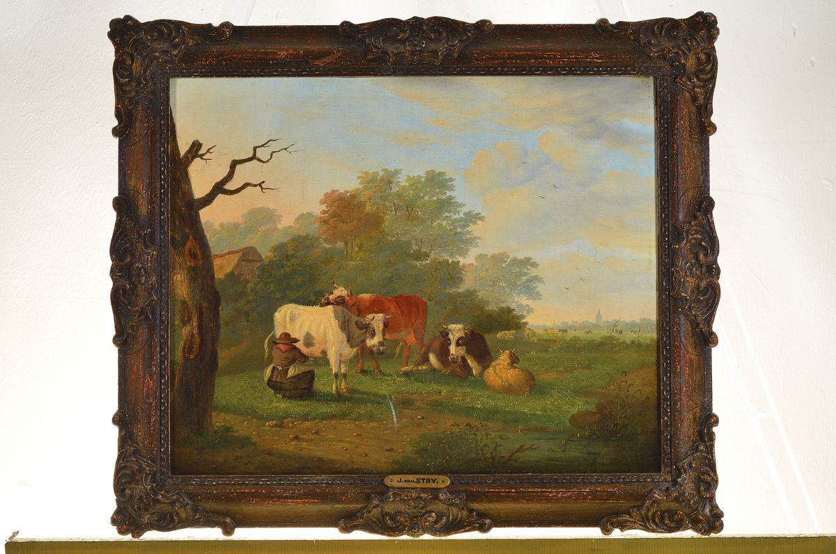 Detail k: Jacob van Stry (Strij), 1756 Dordrecht-1815,Sohn des Hendrik van Stry, Studium an der Akademie Antwerpen, Landschaftsmaler, beeinflußt vor allem von ...