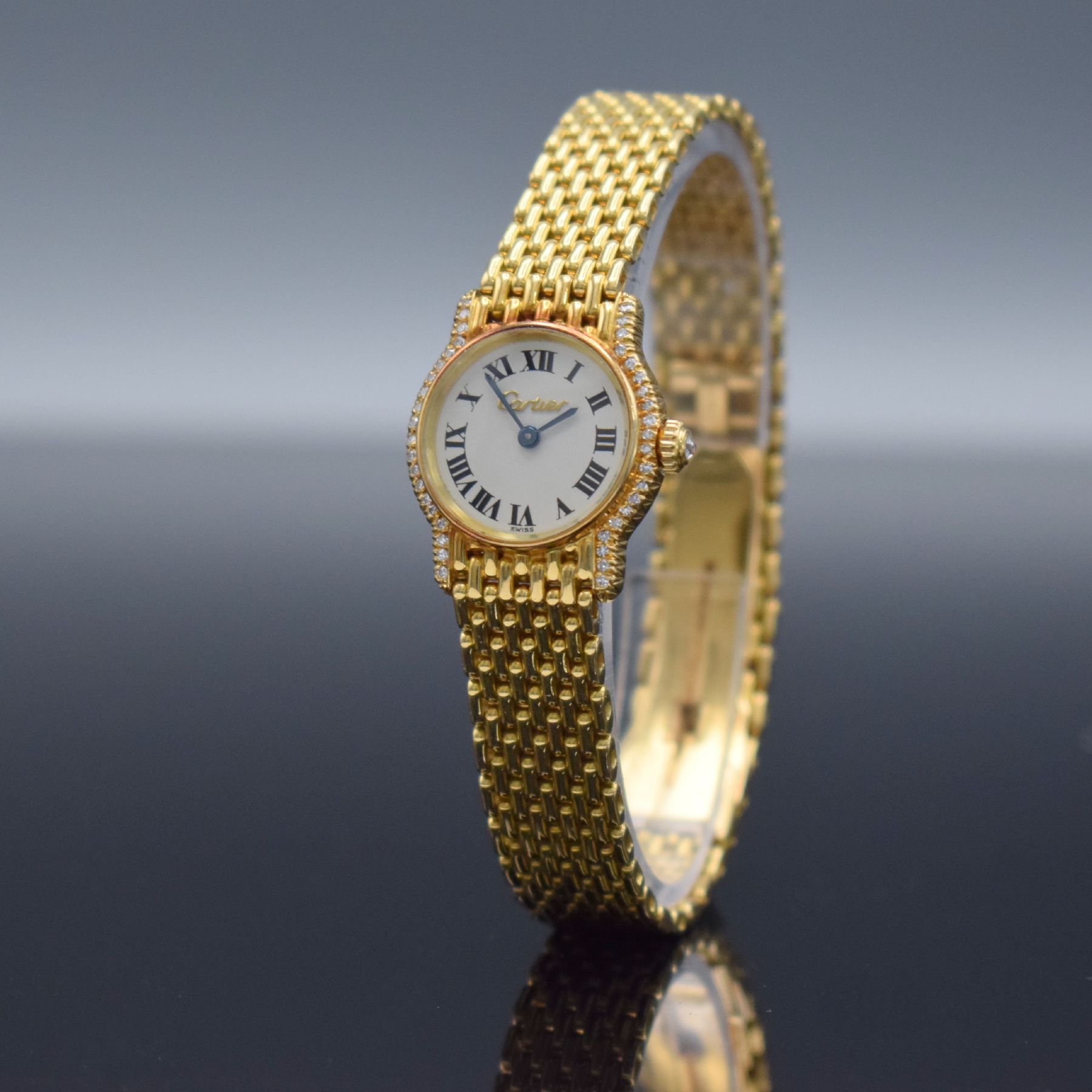 Detail b: CARTIER Damenarmbanduhr Serie Riviera, Schweiz 1980er Jahre, GG 750/000 inkl. Gliederband m. Faltschl., Boden 4-fach verschr., Lünette wie Krone ...